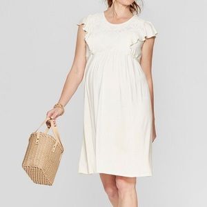 Isabel maternity flutter slv crochet front dress
